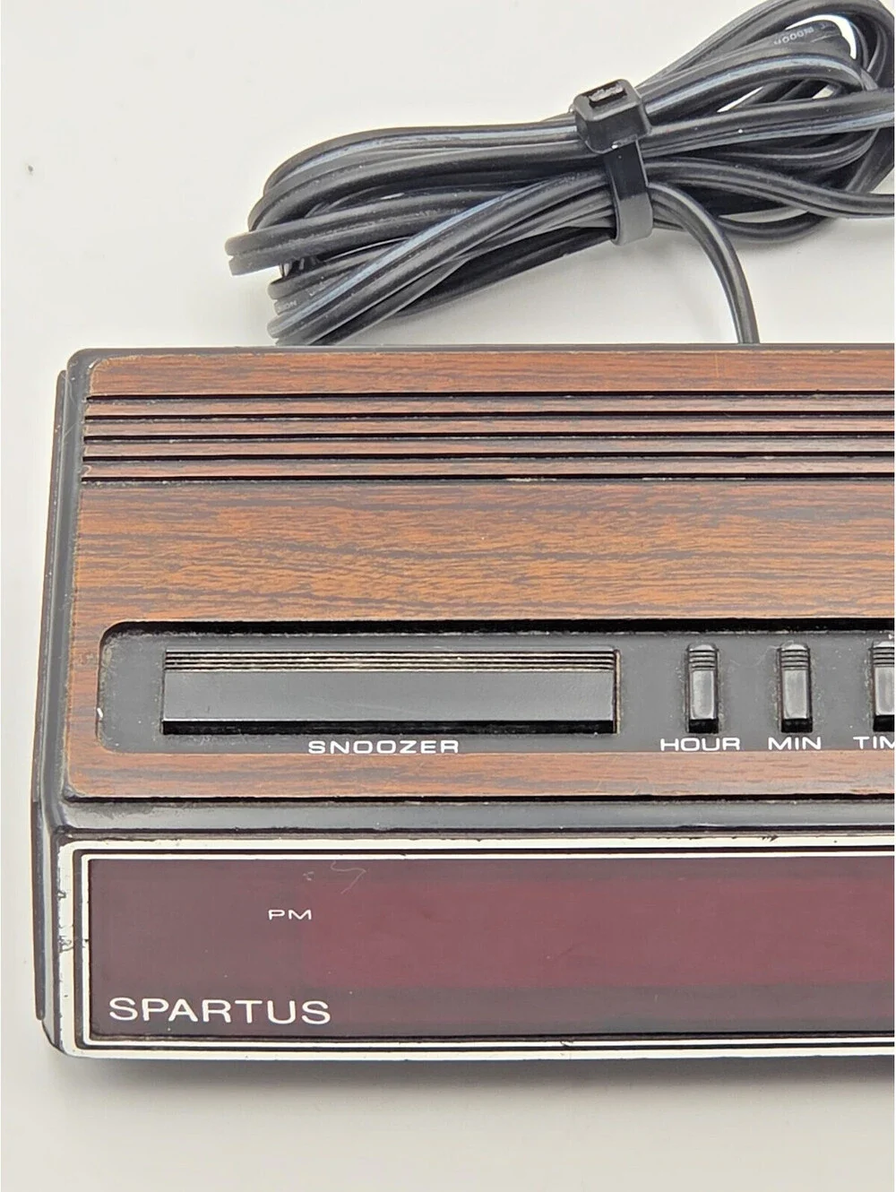 Vintage 1980s Spartus 1108 Wood Grain Red LED Digital Alarm Clock Tested Works